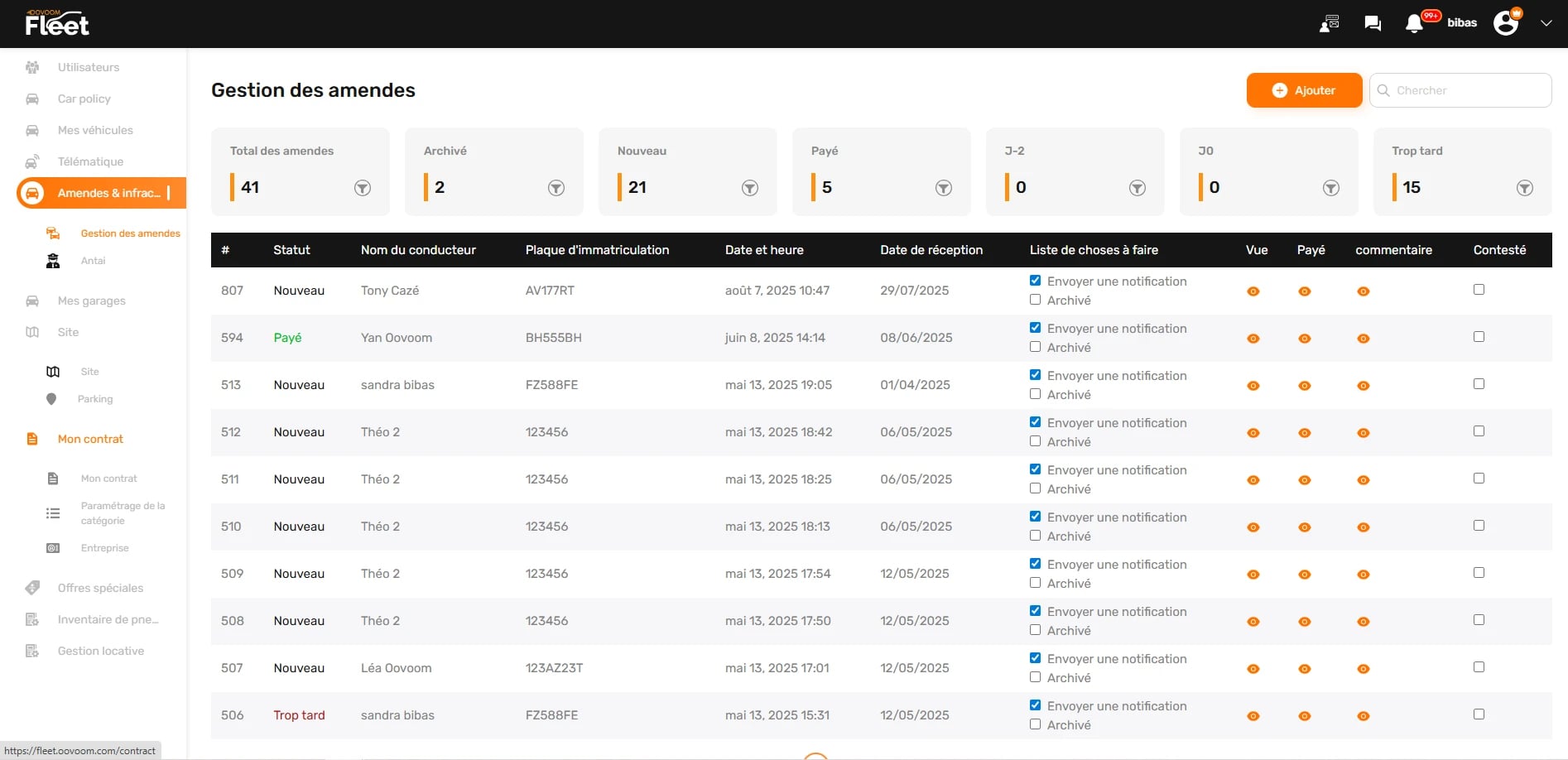 Infractions et amendes