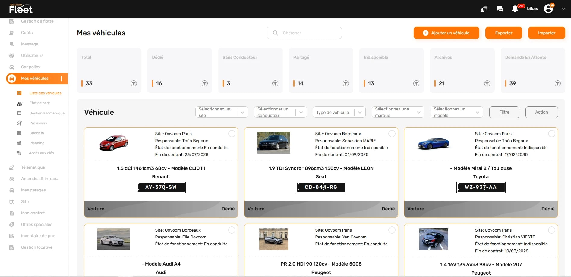 Gestion des véhicules